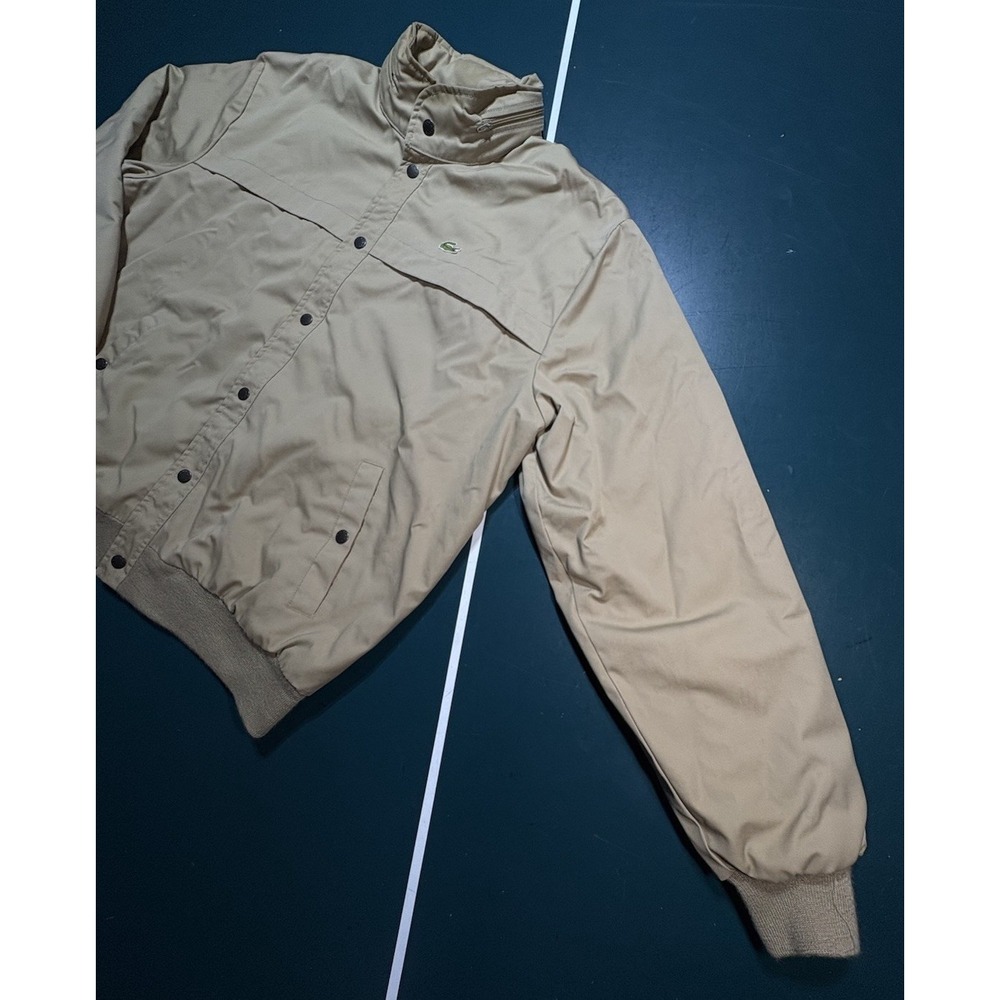 Vintage 70s Izod Lacoste Bomber Jacket Mens XL Beige Fleece Lined Packable Hood - Picture 5 of 16